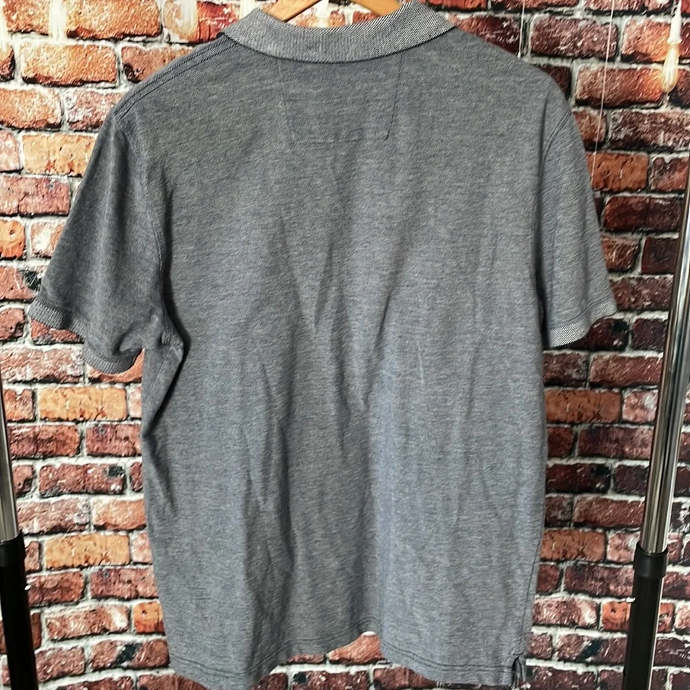 Banana Republic men large short sleeve polo shirt grey blue embroidered